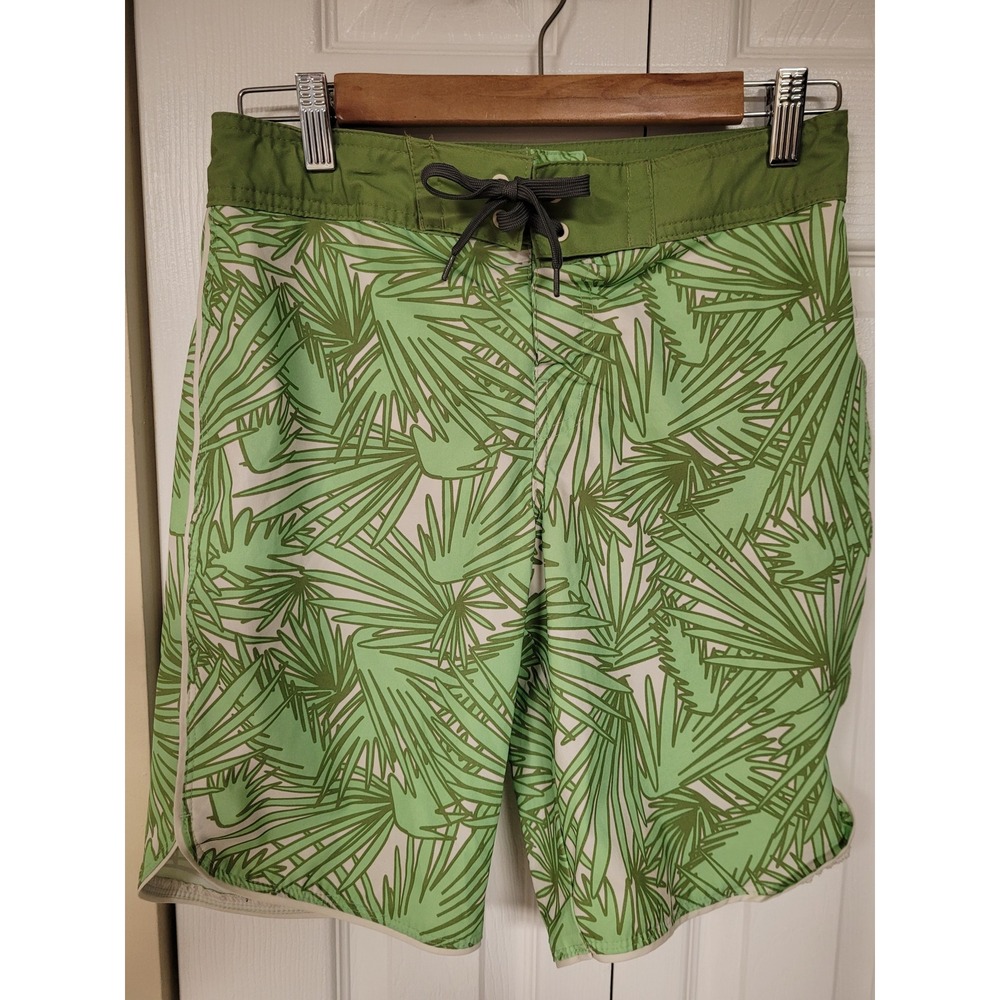 Boys Green Palm Leaf Tropical Board Shorts Swim Trunks Art Class Size 14